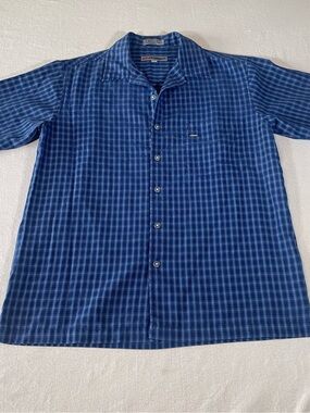 Anchor Blue Y2K Men's Blue Plaid Short-Sleeve Button-Down Shirt